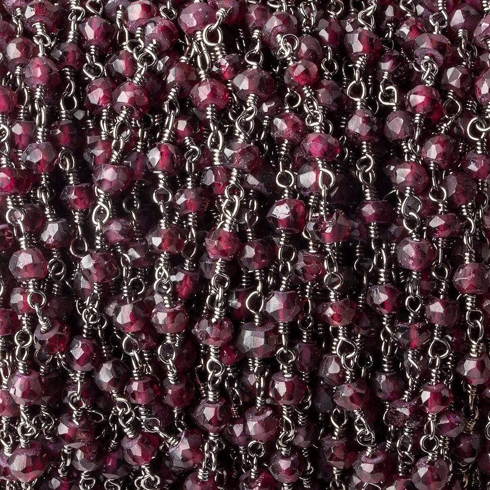 4mm Rhodolite Garnet faceted rondelle Black Gold Chain by the foot 40 beads (ONLINE ORDER ONLY)