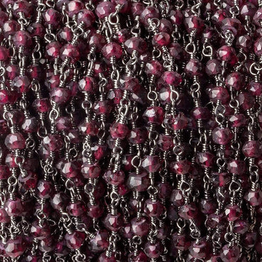 4mm Rhodolite Garnet faceted rondelle Black Gold Chain by the foot 40 beads (ONLINE ORDER ONLY)