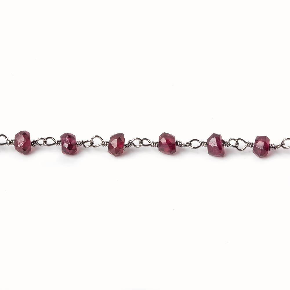 4mm Rhodolite Garnet faceted rondelle Black Gold Chain by the foot 40 beads (ONLINE ORDER ONLY)