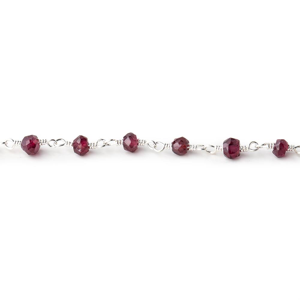 4mm Rhodolite Garnet Faceted Rondelles on Silver Plated Chain by the Foot (ONLINE ORDER ONLY)