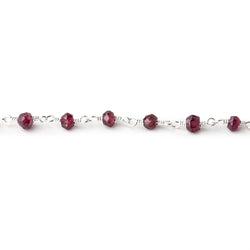 4mm Rhodolite Garnet Faceted Rondelles on Silver Plated Chain by the Foot (ONLINE ORDER ONLY)