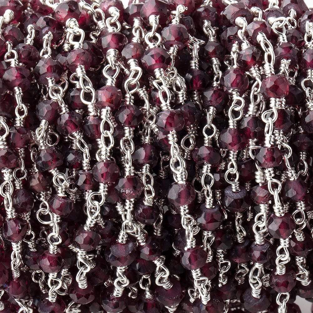 4mm Rhodolite Garnet Faceted Rondelles on Silver Plated Chain by the Foot (ONLINE ORDER ONLY)