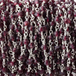 4mm Rhodolite Garnet Faceted Rondelles on Silver Plated Chain by the Foot (ONLINE ORDER ONLY)