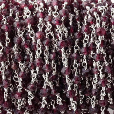 4mm Rhodolite Garnet Faceted Rondelles on Silver Plated Chain by the Foot (ONLINE ORDER ONLY)