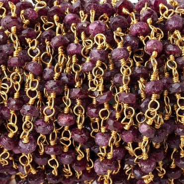 4mm Ruby faceted rondelle Gold Plated Chain by the foot 32 pieces (ONLINE ORDER ONLY)