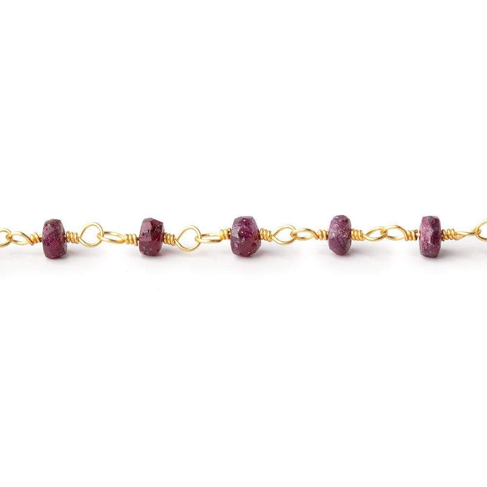 4mm Ruby faceted rondelle Gold Plated Chain by the foot 32 pieces (ONLINE ORDER ONLY)