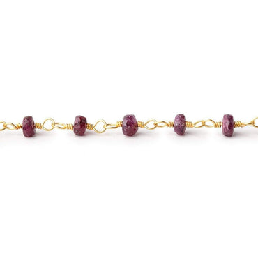 4mm Ruby faceted rondelle Gold Plated Chain by the foot 32 pieces (ONLINE ORDER ONLY)