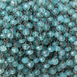 4-4.5mm Seafoam Blue Chalcedony faceted rondelle Black Gold Chain by the foot 32 beads (ONLINE ORDER ONLY)
