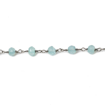 4-4.5mm Seafoam Blue Chalcedony faceted rondelle Black Gold Chain by the foot 32 beads (ONLINE ORDER ONLY)