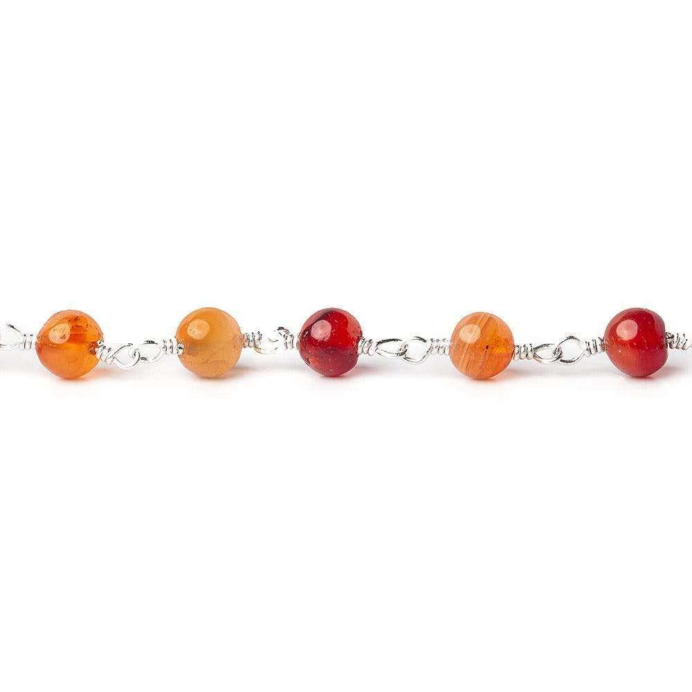 4mm Shaded Carnelian plain rounds Silver plated Wire Wrapped Chain (ONLINE ORDER ONLY)