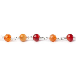 4mm Shaded Carnelian plain rounds Silver plated Wire Wrapped Chain (ONLINE ORDER ONLY)