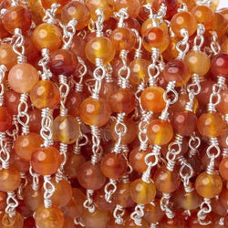 4mm Shaded Carnelian plain rounds Silver plated Wire Wrapped Chain (ONLINE ORDER ONLY)