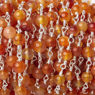 4mm Shaded Carnelian plain rounds Silver plated Wire Wrapped Chain (ONLINE ORDER ONLY)