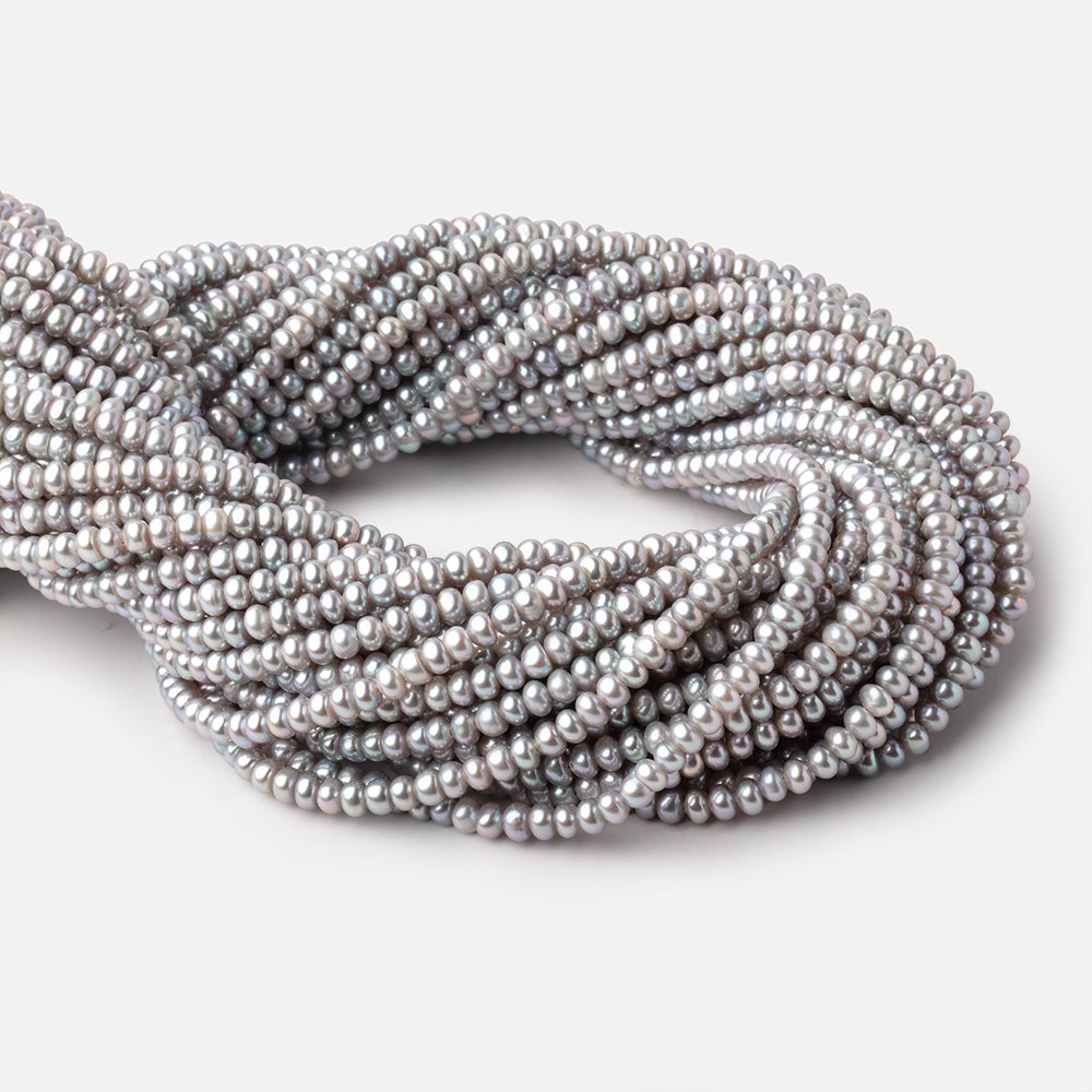 4mm Silver Center Drilled Button Freshwater Pearls 15.5 inch 142 Beads AA (ONLINE ORDER ONLY)