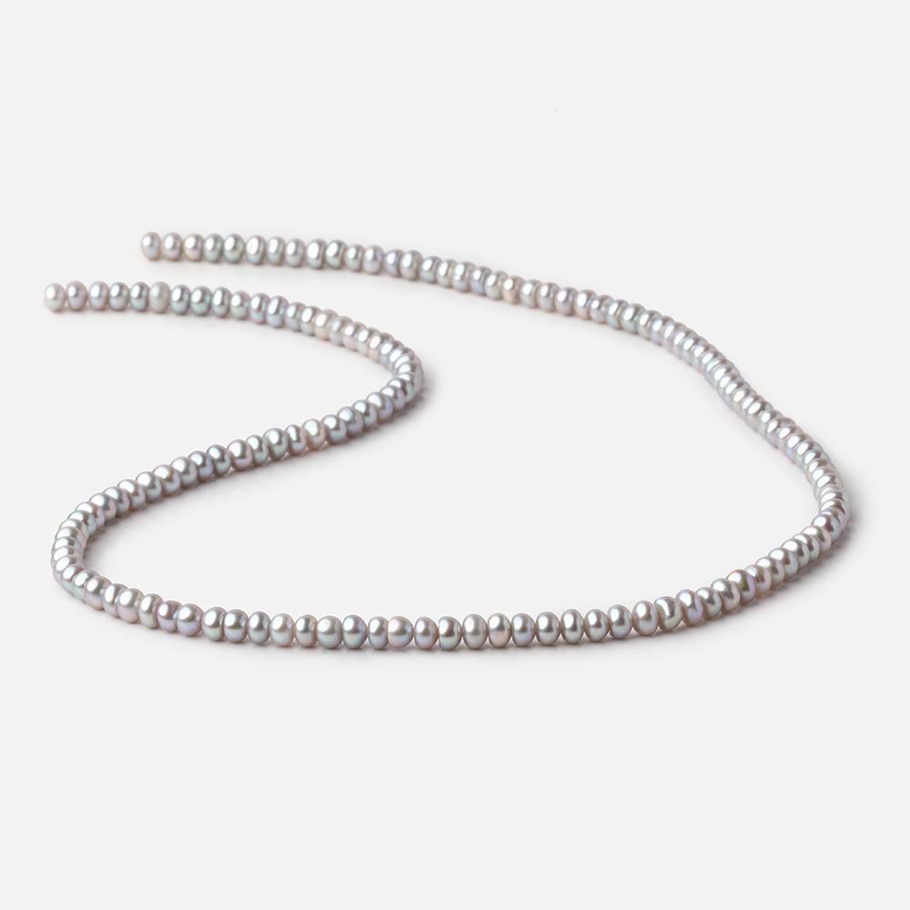 4mm Silver Center Drilled Button Freshwater Pearls 15.5 inch 142 Beads AA (ONLINE ORDER ONLY)