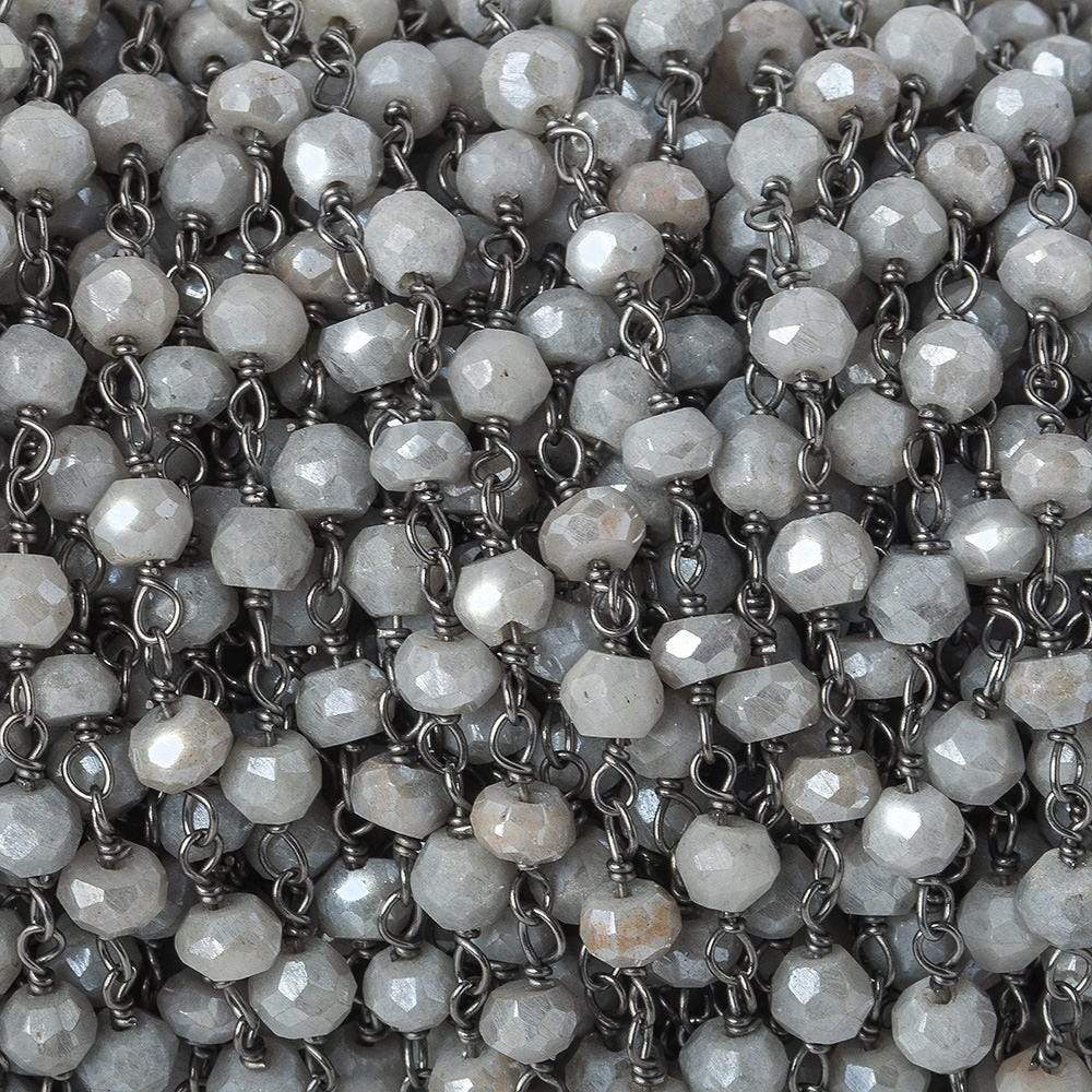 4mm Silver Mystic Quartz faceted rondelle Black Gold .925 Silver Chain by the foot 36 beads (ONLINE ORDER ONLY)