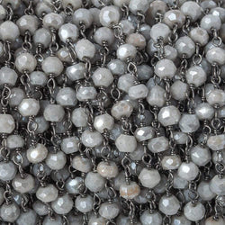 4mm Silver Mystic Quartz faceted rondelle Black Gold .925 Silver Chain by the foot 36 beads (ONLINE ORDER ONLY)