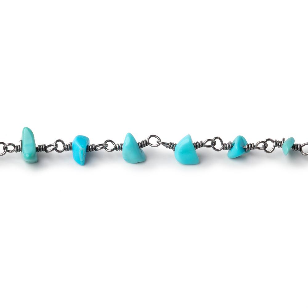 4mm Sleeping Beauty Turquoise Chips on .925 Black Gold Chain by the Foot 38 beads (ONLINE ORDER ONLY)
