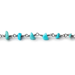 4mm Sleeping Beauty Turquoise Chips on .925 Black Gold Chain by the Foot 38 beads (ONLINE ORDER ONLY)