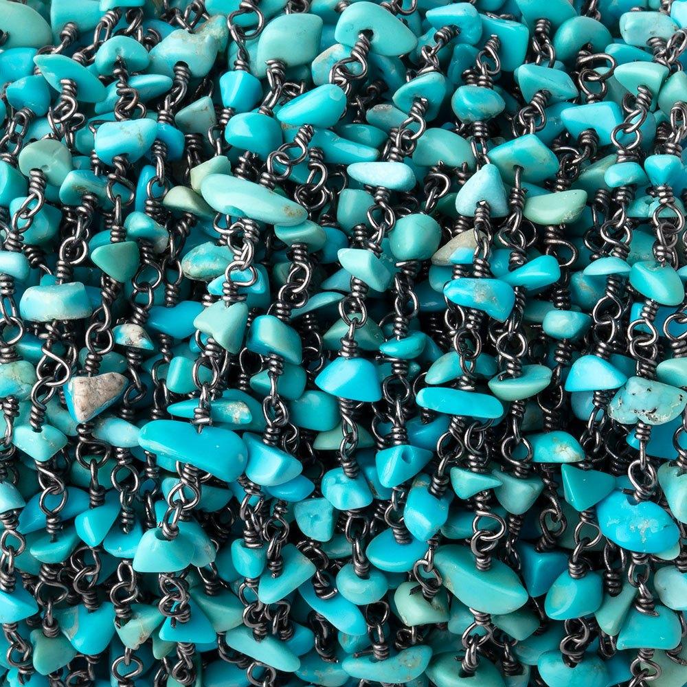 4mm Sleeping Beauty Turquoise Chips on .925 Black Gold Chain by the Foot 38 beads (ONLINE ORDER ONLY)