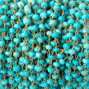3.5-4mm Sleeping Beauty Turquoise rondelle Vermeil Chain by the foot 39 beads (ONLINE ORDER ONLY)