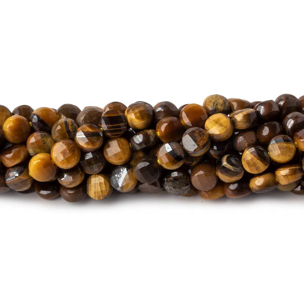 4mm Tiger's Eye checkerboard calibrated faceted coins 12.5 inch 85 beads AAA (ONLINE ORDER ONLY)