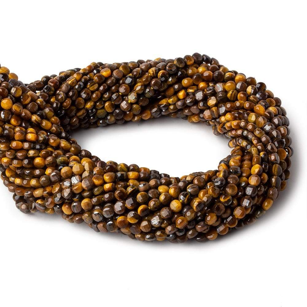 4mm Tiger's Eye checkerboard calibrated faceted coins 12.5 inch 85 beads AAA (ONLINE ORDER ONLY)