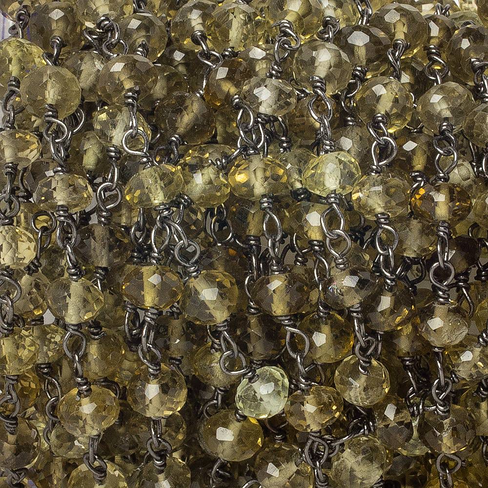 4mm Whiskey Quartz faceted rondelle Black Gold .925 Silver Chain sold by the foot 37 pieces (ONLINE ORDER ONLY)