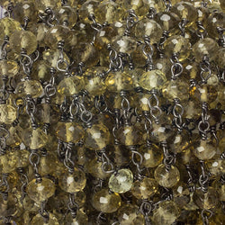 4mm Whiskey Quartz faceted rondelle Black Gold .925 Silver Chain sold by the foot 37 pieces (ONLINE ORDER ONLY)
