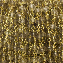 4mm Whiskey Quartz faceted rondelle Vermeil Chain sold by the foot 37 pieces (ONLINE ORDER ONLY)