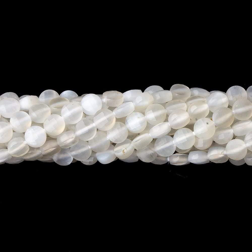 4mm White Moonstone checkerboard calibrated faceted coins 12.5 inch 85 beads AAA (ONLINE ORDER ONLY)