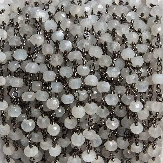 4mm White Moonstone faceted rondelle Black Gold Chain by the foot 34 pieces (ONLINE ORDER ONLY)