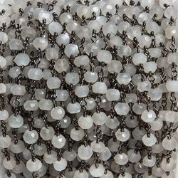 4mm White Moonstone faceted rondelle Black Gold Chain by the foot 34 pieces (ONLINE ORDER ONLY)