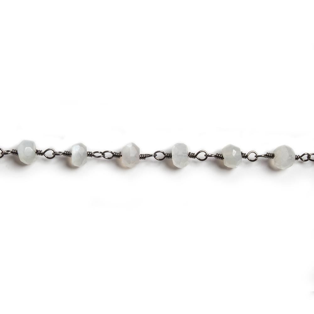4mm White Moonstone faceted rondelle Black Gold Chain by the foot 34 pieces (ONLINE ORDER ONLY)