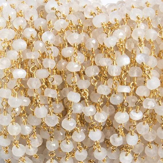 4mm White Moonstone faceted rondelle Gold Chain  34 pieces (ONLINE ORDER ONLY)