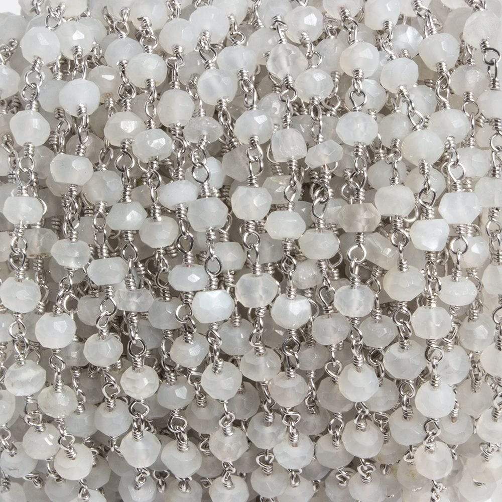 4mm White Moonstone faceted rondelle Silver Chain by the foot 34 pieces (ONLINE ORDER ONLY)