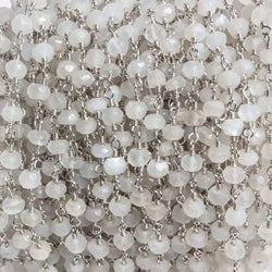 4mm White Moonstone faceted rondelle Silver Chain by the foot 34 pieces (ONLINE ORDER ONLY)