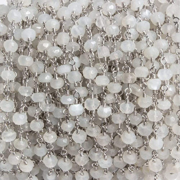 4mm White Moonstone faceted rondelle Silver Chain by the foot 34 pieces (ONLINE ORDER ONLY)
