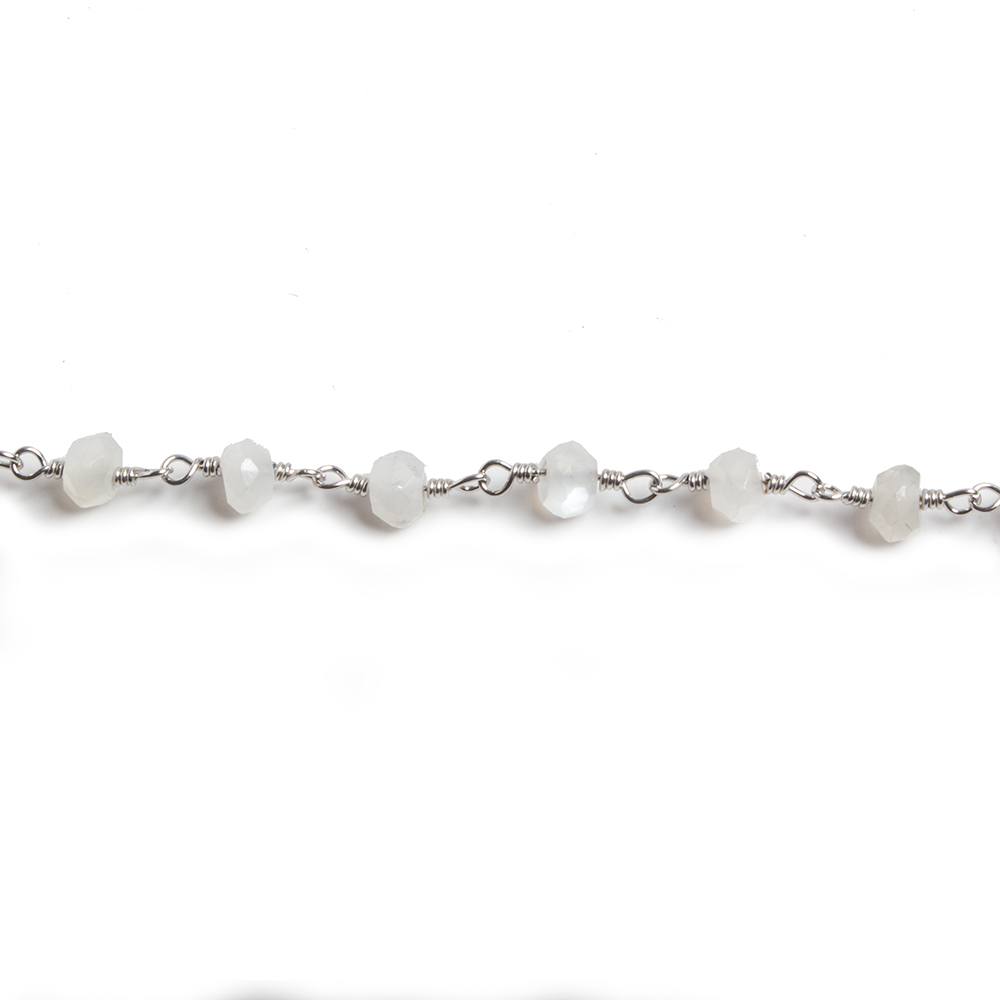 4mm White Moonstone faceted rondelle Silver Chain by the foot 34 pieces (ONLINE ORDER ONLY)