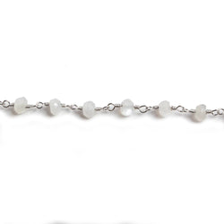 4mm White Moonstone faceted rondelle Silver Chain by the foot 34 pieces (ONLINE ORDER ONLY)