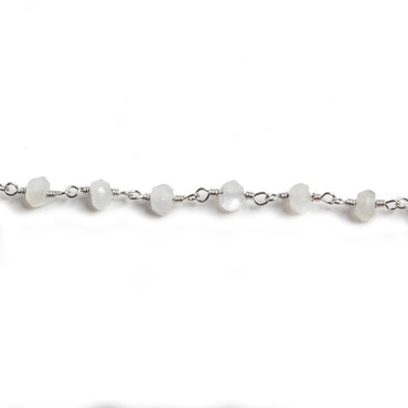 4mm White Moonstone faceted rondelle Silver Chain by the foot 34 pieces (ONLINE ORDER ONLY)