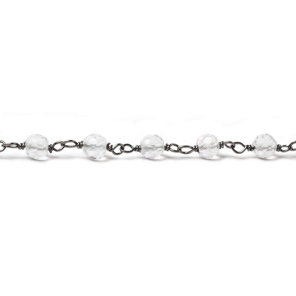 4mm Crystal Quartz faceted round Black Gold on Silver Chain by the foot 35 pieces (ONLINE ORDER ONLY)