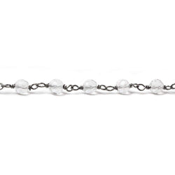 4mm Crystal Quartz faceted round Black Gold on Silver Chain by the foot 35 pieces (ONLINE ORDER ONLY)