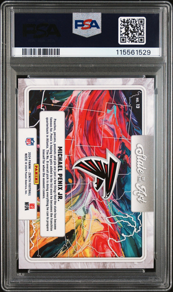 Graded 2024 Panini Zenith Michael Penix Jr #13 State of the Art Rookie RC Football Card PSA 10 Gem Mint (ONLINE ORDER ONLY)