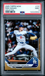 Graded 2025 Topps Now Roki Sasaki #137 Gold Foil /50 Rookie RC Baseball Card PSA 9 Mint (ONLINE ORDER ONLY)