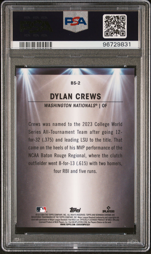 Graded 2024 Topps Bowman Dylan Crews #BS2 Spotlights Aqua Refractor /125 Rookie RC Baseball Card PSA 10 Gem Mint (ONLINE ORDER ONLY)