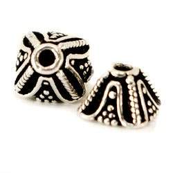 4x11x11mm Antiqued Sterling Silver plated Copper Bead Cap with Miligrain Design *DISCONTINUED* (ONLINE ORDER ONLY)