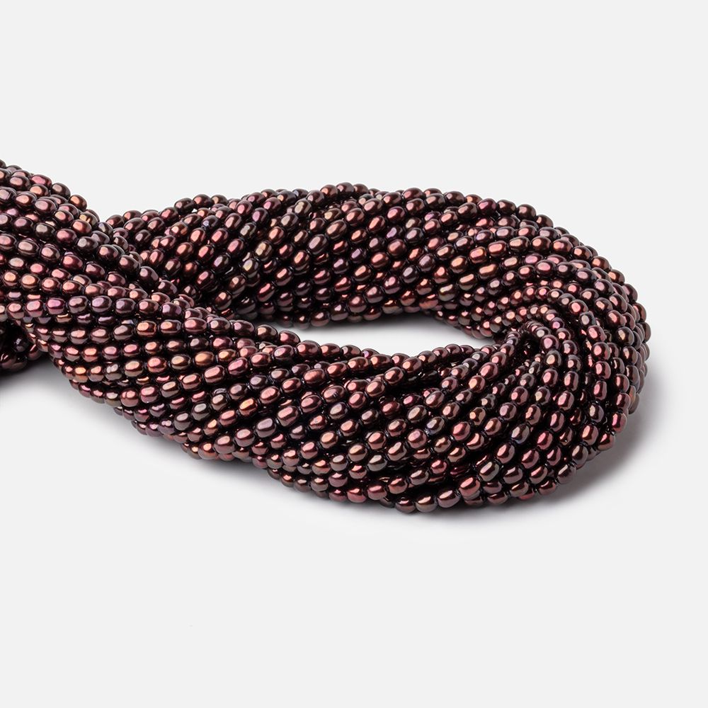 4x3mm Merlot Red Straight Drill Oval Freshwater Pearl Beads 15 inch 90 pieces (ONLINE ORDER ONLY)