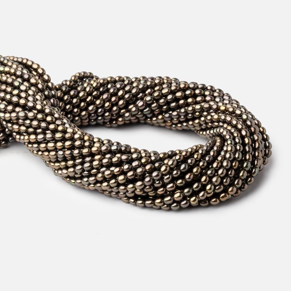 4x3mm Mushroom Green Straight Drill Oval Freshwater Pearls 15 inch 72 beads (ONLINE ORDER ONLY)