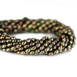 4x3mm Olive Green Straight Drilled Oval Freshwater Pearls 15.5 inch 99 pieces (ONLINE ORDER ONLY)